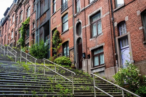 A staircase with old brick houses near Liège-Guillemins train station, Liège, Belgium