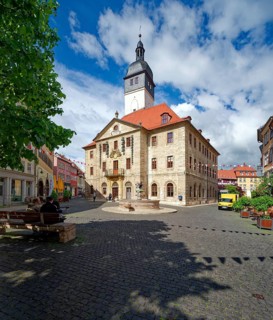 Rathausbrunnen, Town Hall, Market Square, Old Town, Kurstadt, Bad Langensalza, Thuringia, Germany