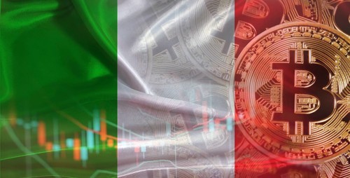 Bitcoin cryptocurrency with Italy flag, Investors in Blockchain Technology. Italian flag with
