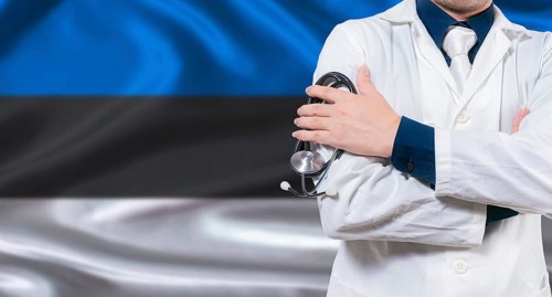 Estonian national health system, Medical professional holding sthetoscope isolated