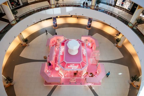 Kayali Cafe pink pop-up from the fragrance brand Kayali by Mona Kattan, Dubai, United Arab