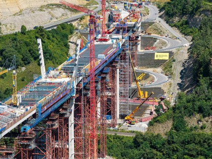 Horb high bridge construction site. After completion in 2028, the bridge will relieve the city of