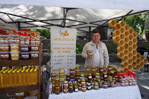 A stand with various types of honey at an outdoor market, folklore festival, Chisinau, Chisinau,