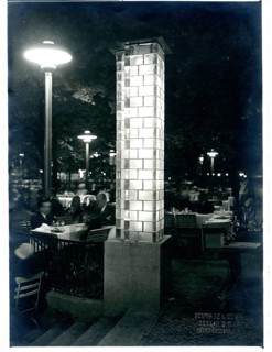 Berlin, Charlottenburg, zoological garden, zoo restaurant at night, modern lighting, light column,
