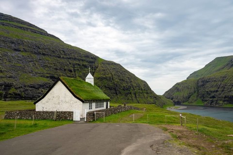 Saksun Traditional Church, Grass Roof, Streymoy Island, Faroe Islands, Denmark