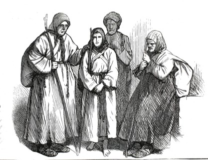 Historically, the woman depicted were often blind beggars (mendiants aveugles) who travelled