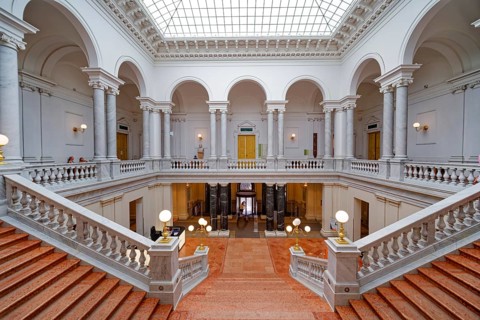 Entrance hall, foyer, Bibliotheca Albertina, University Library of Leipzig University, interior,