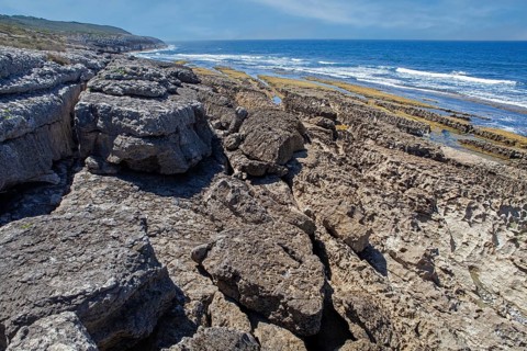 San Vicente cliffs along the coast trail near San Vicente de la Barquera, Santander, Cantabria,