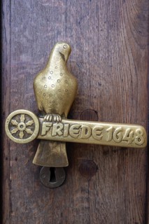 Door handle with dove of peace, Peace of Westphalia, Peace 1648, Town Hall, Osnabrück, Lower