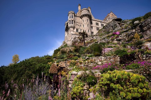 Castle, castle, subtropical garden, St Michael's Mount, Cornwall, England, Great Britain, Great