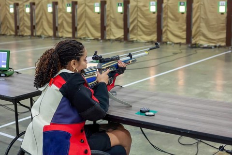 Detroit, Michigan - Air rifle competition at the National Veterans Wheelchair Games. The annual
