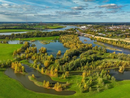 Wesel, Lower Rhine, North Rhine-Westphalia, Germany - autumn on the Lippe, trees with colorful