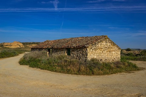 Old stone house as a refuge in the Bardenas Reales Natural Park, Navarra, Spain