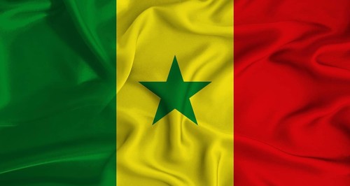 Realistic Senegal flag waving. Close up of flag of Senegal with cloth texture