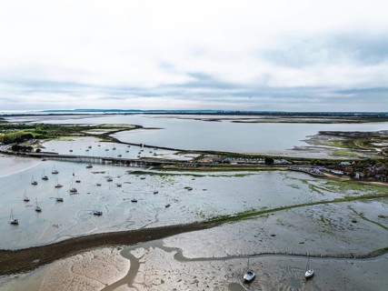 Bridge and Quay on Hayling Island from a dron, Havant, Hampshire, England, United Kingdom