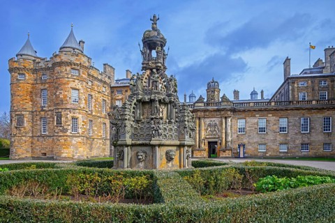Courtyard fountain at Palace of Holyroodhouse, Holyrood Palace, official residence of the monarch
