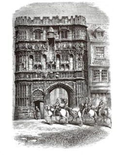 City gate of Canterbury, England, illustration, reproduction from a 19th century model. Authentic,