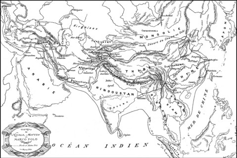 Marco Polo, c.?1254 –1324, an Italian merchant, explorer and writer, map of his travels, digital