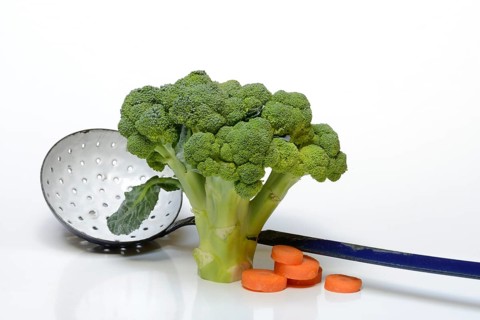 Broccoli and carrot slices, Brassica oleracea var. italica