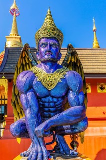 Statue of a human-bird-like creature, Garuda, Buddhist temple complex Wat Phra That Don Phra Chan,