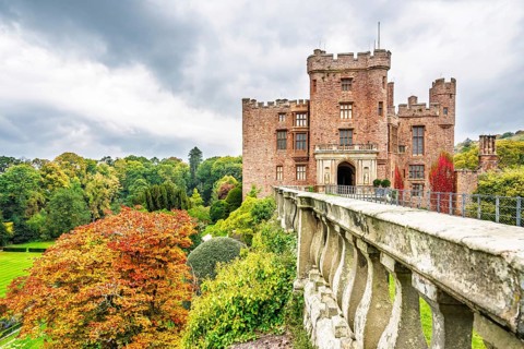 Autumn colors over Powis Castle and Garden, Welshpool, Powys, Wales, UK