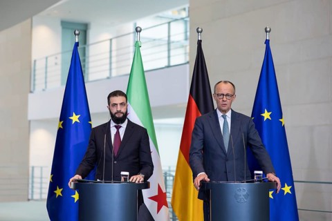 Ahmed al-Sharaa (President of the Syrian Arab Republic) and Friedrich Merz (Chancellor of the