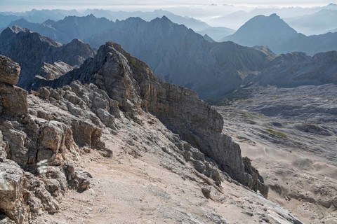 View from the Zugspitze, Wetterstein Mountains, Upper Bavaria, Bavaria, Germany