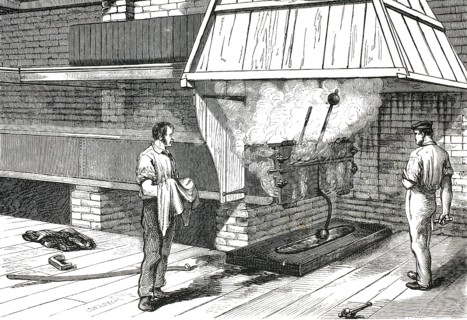 Steam boiler to saturate wood in a historic sawmill from the 19th century. Saturation with hot