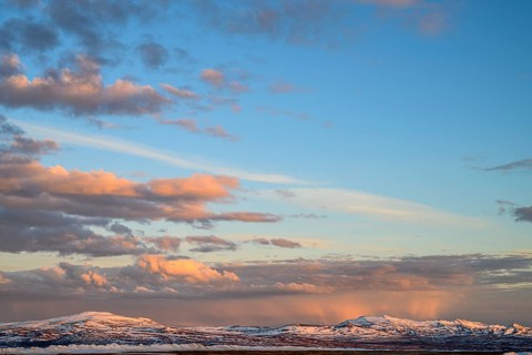 Ljungdalen, Jämtlands län, Sweden, snowy mountain landscape in twilight with clouds in evening