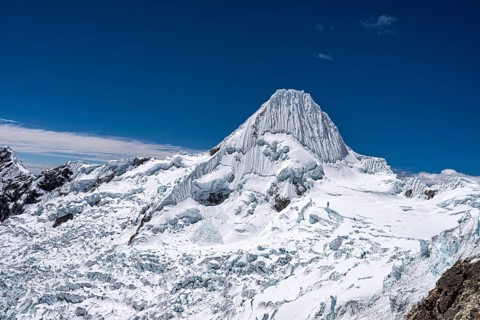 Alpamayo southwest face with alpamayo glacier, 5947 m, with the title of most beautiful mountain in