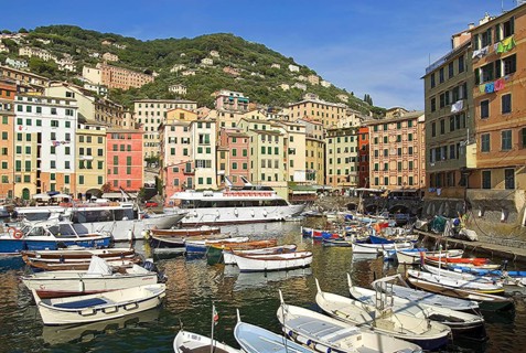 View over the port of Camogli on the Ligurian coast, northwestern Italy