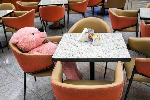 Arto Coffee pink plush bear, Dubai, United Arab Emirates, UAE