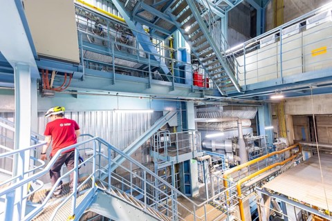 Nossener Brücke gas turbine CHP plant, gas turbine opened during regular maintenance, Dresden,