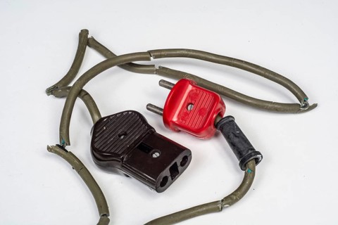 Very dangerous broken power cable in Ystad, Skåne County, Sweden, Scandinavia