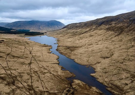 Panoramic aerial drone photo of Loch Peallach in the highlandof Isle of Mull, Inner Hybrides,