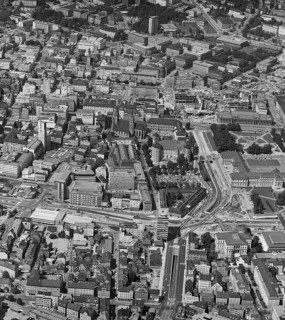 Historical aerial view of Stuttgart harbour on the Neckar, Stuttgart, Baden-Württemberg, Germany,