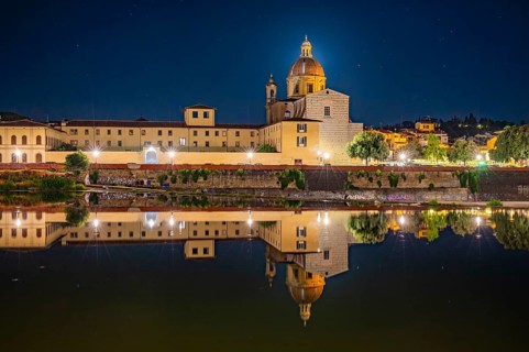 Church of San Frediano in Cestello with arno river in front at blue hour, Florence, UNESCO World