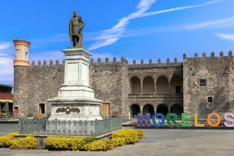 Central plaza in historic centre and colorful colonial architecture of Cuernavaca in Mexico Morelos
