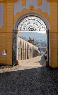Entrance, driveway and gate to Decín Castle, Tetschner Castle on the Elbe, Decin, Dechen, Bohemia,