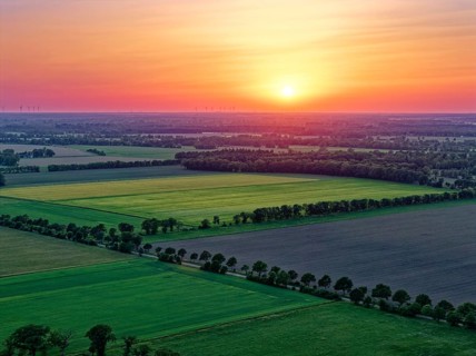 Sunset over the countryside near Dannefeld in the UNESCO Biosphere Reserve Drömling Saxony-Anhalt