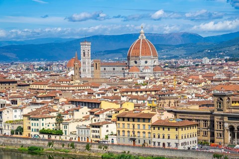 View from Piazzale Michelangelo on the city of Florenze with Cathedral Santa Maria Del Fiore,