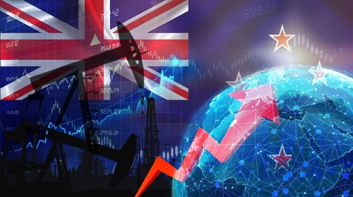 Global oil production with New Zealander flag. International oil exports with New Zealand flag on
