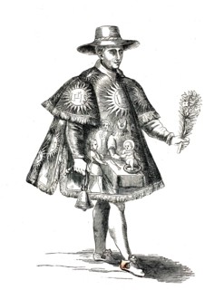 Illustration shows a 17th century French grace-caller, Crieur de Confréries, who was responsible