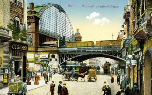 Berlin, Mitte, Friedrichstr. Station, color lithograph, historical view of Friedrichstraße with the