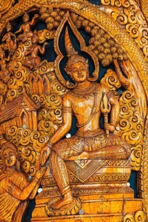Column with filigree carving, Buddhist motifs, Wat Phra That Doi Suthep temple complex, Chiang Mai,