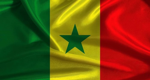 Senegal flag with cloth textured background. National flag of Senegal with realistic texture