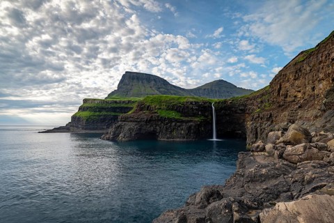Mulafossur Waterfall, Gasadalur, Vágar Island, Faroe Islands, Denmark
