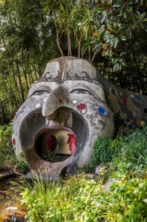 Botanical garden with sculptures in spring, artist Rudolf Hirt, Heller Garden, Andre Heller,