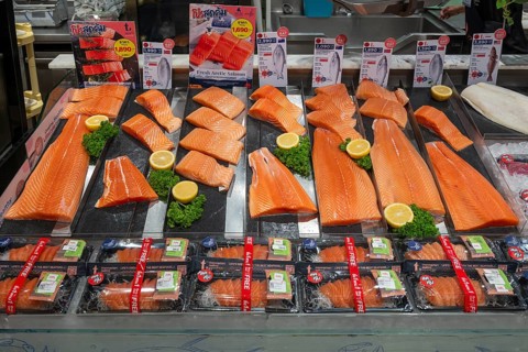 Fish fillets sales rack, Bangkok, Thailand