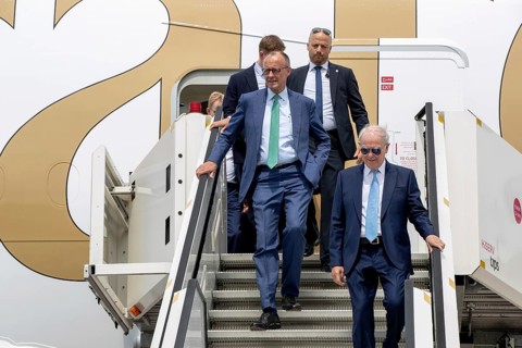 Friedrich Merz, Federal Chancellor, at the Emirates A380 – International Aerospace Exhibition